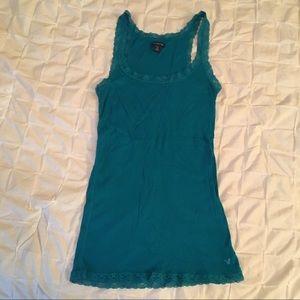 American Eagle lace trimmed blue tank